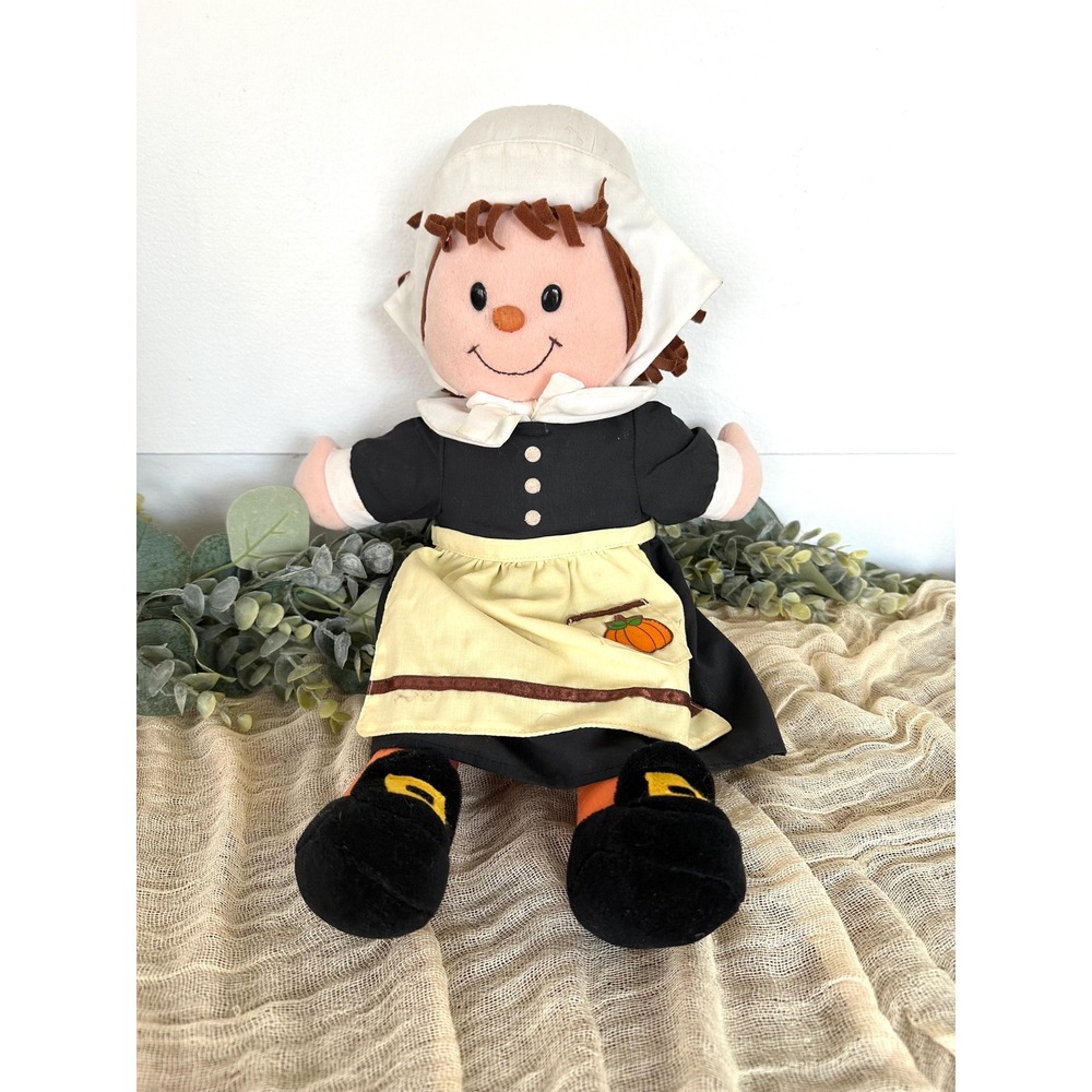 1996 16" Gibson Greetings Thanksgiving plush Pilgrim girl holiday pumpkin